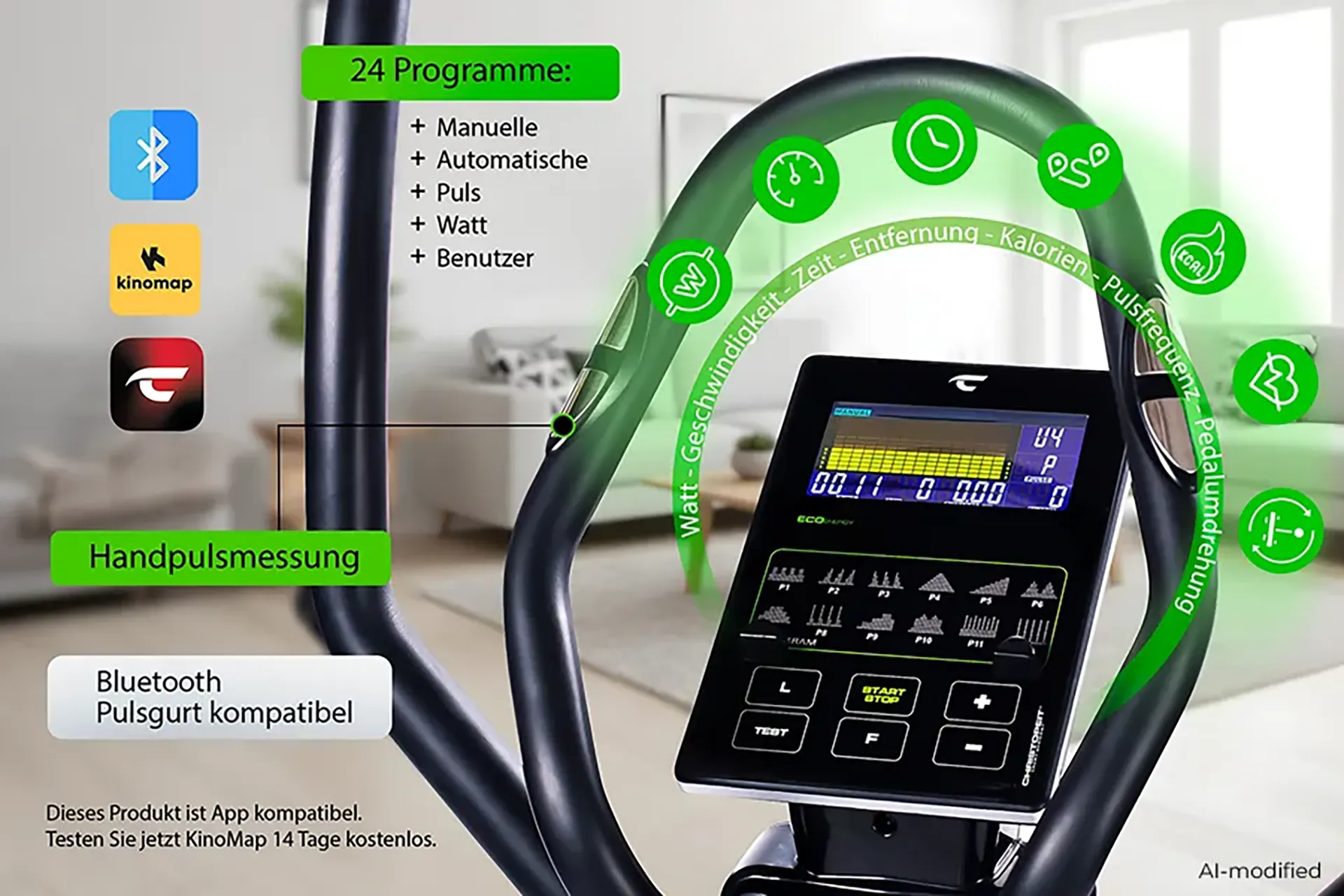 Crosstrainer-Ergometer ECO 2000: Smarte Kontrolle für dein Training