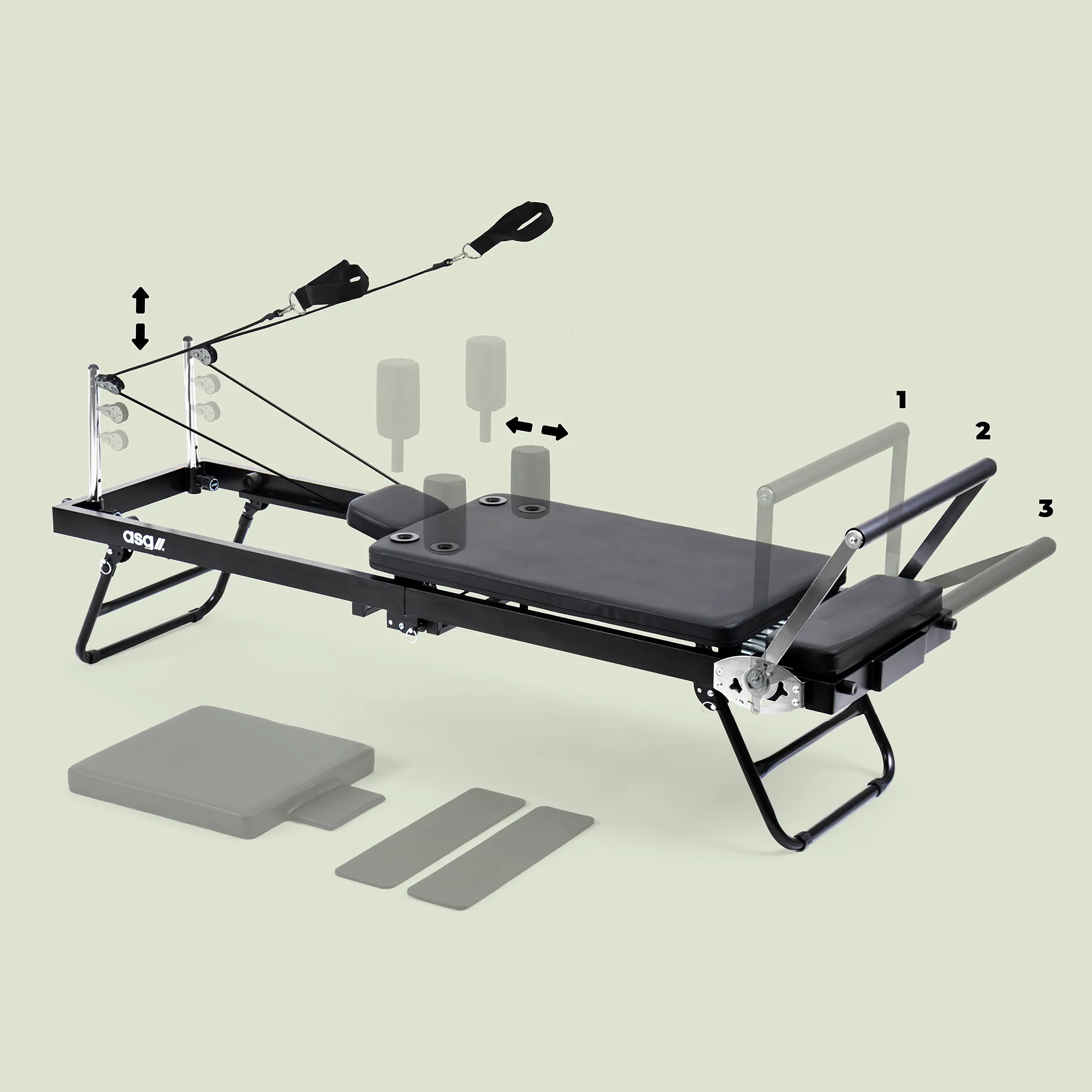 ASG Pilates-Reformer, Metallfedern, klappbar