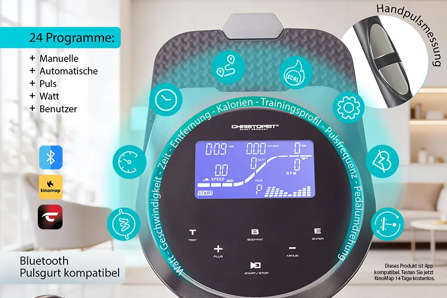 Crosstrainer-Ergometer EL 8000: Technik, die Dich unterstützt